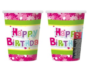 KUBECZKI PAPIEROWE HAPPY BIRTHDAY RÓŻ 270ML 6SZT