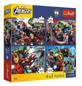 PUZZLE 4W1 AVENGERS + PLAKAT TREFL, TREFL