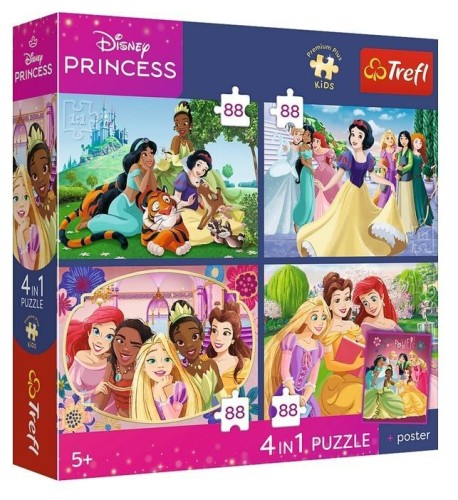 Puzzle 4w1 Disney Princess + plakat TREFL, Trefl
