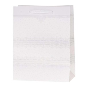 TOREBKA LUX 26X32X12CM BROKAT BIAŁA ROZETTE