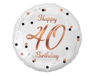 BALON FOLIOWY HAPPY 40 BIRTHDAY BIAŁY 45CM