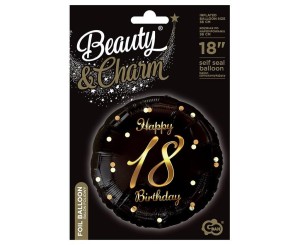 BALON FOLIOWY HAPPY 18 BIRTHDAY CZARNY 45CM