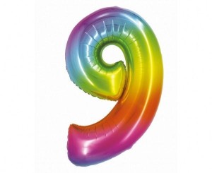 BALON FOLIOWY CYFRA 9 TĘCZOWA SMART 76CM