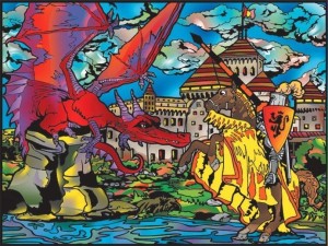 KOLOROWANKA WELWETOWA 47X35CM SMOK I ZAMEK