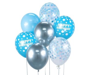 BALONY B&C SREBRNO-NIEBIESKI HAPPY BIRTHDAY 7SZT