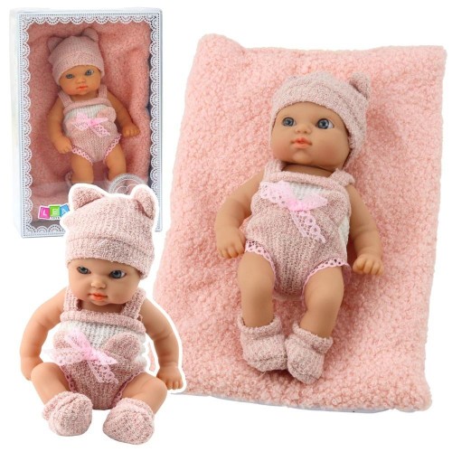 Lalka bobas z kocykiem biało-różowe ubranko 18cm