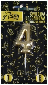 ŚWIECZKA URODZINOWA 4 METALICZNA ZŁOTA