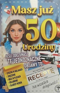 KARNET URODZINOWY MĘSKI Z RECEPTĄ 50
