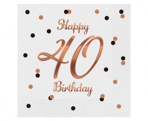 SERWETKI B&C HAPPY 40 BIRTHDAY BIAŁE 33X33CM 20SZT