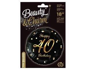 BALON FOLIOWY HAPPY 40 BIRTHDAY CZARNO-ZŁOTY 45CM