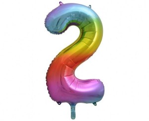 BALON FOLIOWY B&C CYFRA 2 TĘCZOWA 85CM