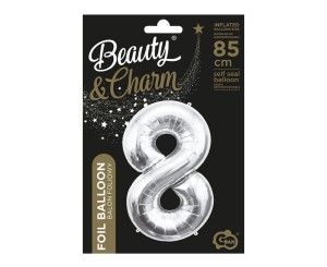 BALON FOLIOWY B&C CYFRA 8 SREBRNA 85CM