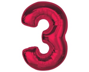 BALON FOLIOWY CYFRA 3 CZERWONA SMART 92CM