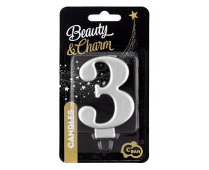 ŚWIECZKA B&C 3 METALIK SREBRNA 8,0CM