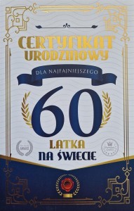 KARNET CERTYFIKAT URODZINOWY 60 URODZINY MĘSKIE