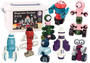 KLOCKI MAGNETYCZNE KOSMOS RAKIETA 56EL, LEANTOYS