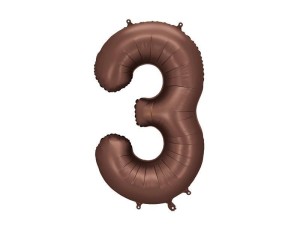 BALON FOLIOWY CYFRA 3 86CM MOCCA