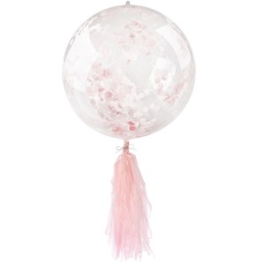 BALON PVC Z KONFETTI I FRĘDZLAMI RÓŻOWY