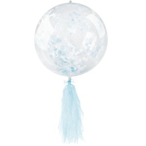 BALON PVC Z KONFETTI I FRĘDZLAMI NIEBIESKI