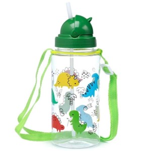 BUTELKA NIETŁUKĄCA ZE SŁOMKĄ DINOZAURY 450ML