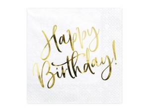SERWETKI HAPPY BIRTHDAY BIAŁE 33X33CM 20SZT
