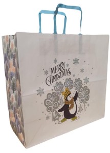 TOREBKA BIAŁA KRAFT 320X300X150 ŚWIĘTA PINGWIN