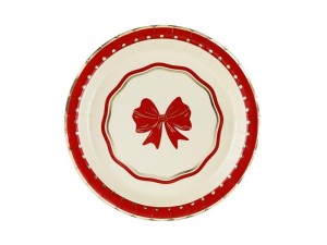 TALERZYKI KOKARDA CZERWONO-BEŻOWE 18CM 6SZT