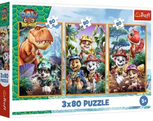 PUZZLE 3X80 BOHATEROWIE DINOZAURÓW TREFL, TREFL