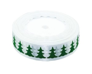 WSTĄŻKA SATYNOWA Z MOTYWEM ŚWIĄTECZNYM 25MMX22M