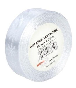WSTĄŻKA SATYNOWA Z MOTYWEM ŚWIĄTECZNYM 25MMX22M