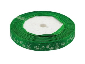 WSTĄŻKA SATYNOWA Z MOTYWEM ŚWIĄTECZNYM 12MMX22M