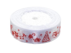 WSTĄŻKA SATYNOWA Z MOTYWEM ŚWIĄTECZNYM 25MMX22M