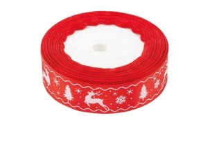 WSTĄŻKA SATYNOWA Z MOTYWEM ŚWIĄTECZNYM 25MMX22M