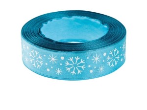 WSTĄŻKA SATYNOWA Z MOTYWEM ŚWIĄTECZNYM 25MMX22M