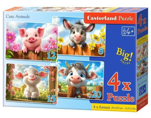 Puzzle x 4 Kontur Cute Animals CASTOR, Castorland