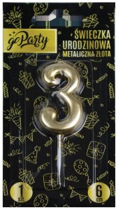 ŚWIECZKA URODZINOWA 3 METALICZNA ZŁOTA