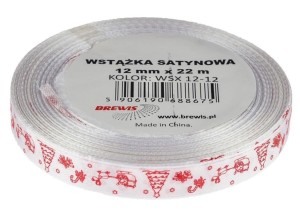 WSTĄŻKA SATYNOWA Z MOTYWEM ŚWIĄTECZNYM 12MMX22M