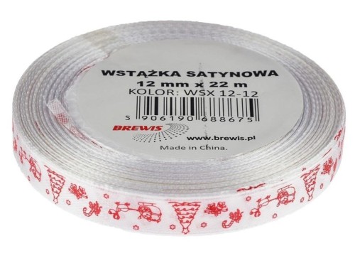 Wstążka satynowa z motywem świątecznym 12mmx22m