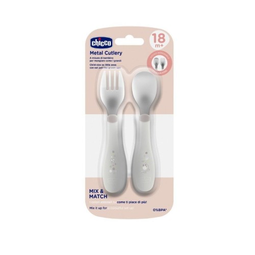 Sztućce metalowe szare 18m+, Chicco