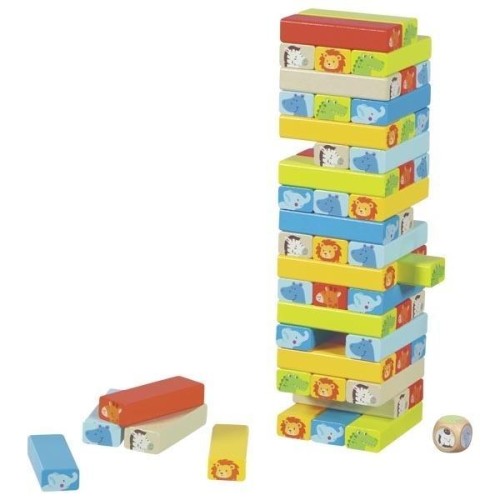 Wieża do układania typu Jenga z motywami zwierząt