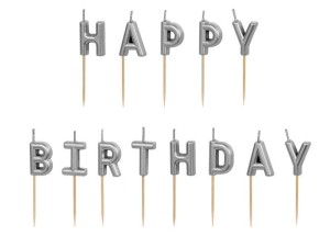 ŚWIECZKI URODZINOWE HAPPY BIRTHDAY SREBRNY 13SZT