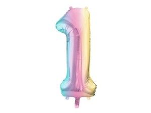BALON FOLIOWY CYFRA 1 86CM PASTEL TĘCZOWY