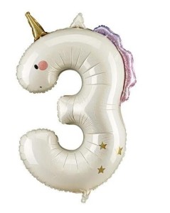 BALON FOLIOWY CYFRA 3 JEDNOROŻEC 93CM