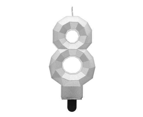 Świeczka cyferka 8 - Diament metalik srebrny 7,6cm