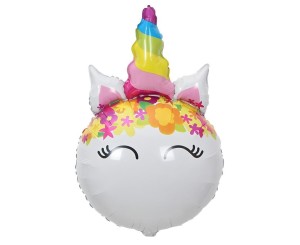 BALON FOLIOWY JEDNOROŻEC Z KWIATAMI 64X41CM
