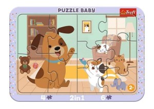 PUZZLE 2W1 RAMKOWE BABY JAK PIES Z KOTEM, TREFL
