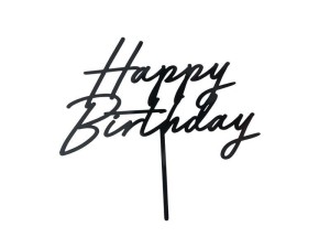 TOPPER NA TORT HAPPY BIRTHDAY CZARNY 16,5CM