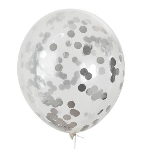 BALONY Z KONFETTI SREBRNYM 30CM 5SZT