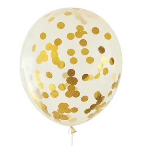 Balony z konfetti złotym 30cm 5szt