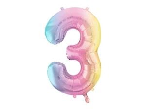 BALON FOLIOWY CYFRA 3 86CM PASTEL TĘCZOWY